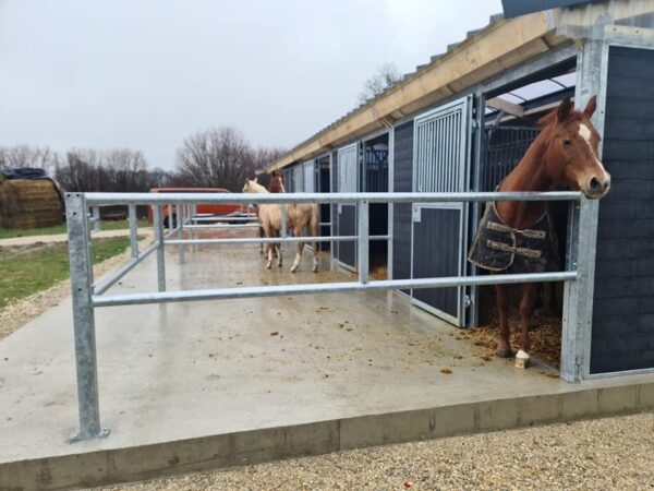 Paddocks of steel mounted to a pro system barn